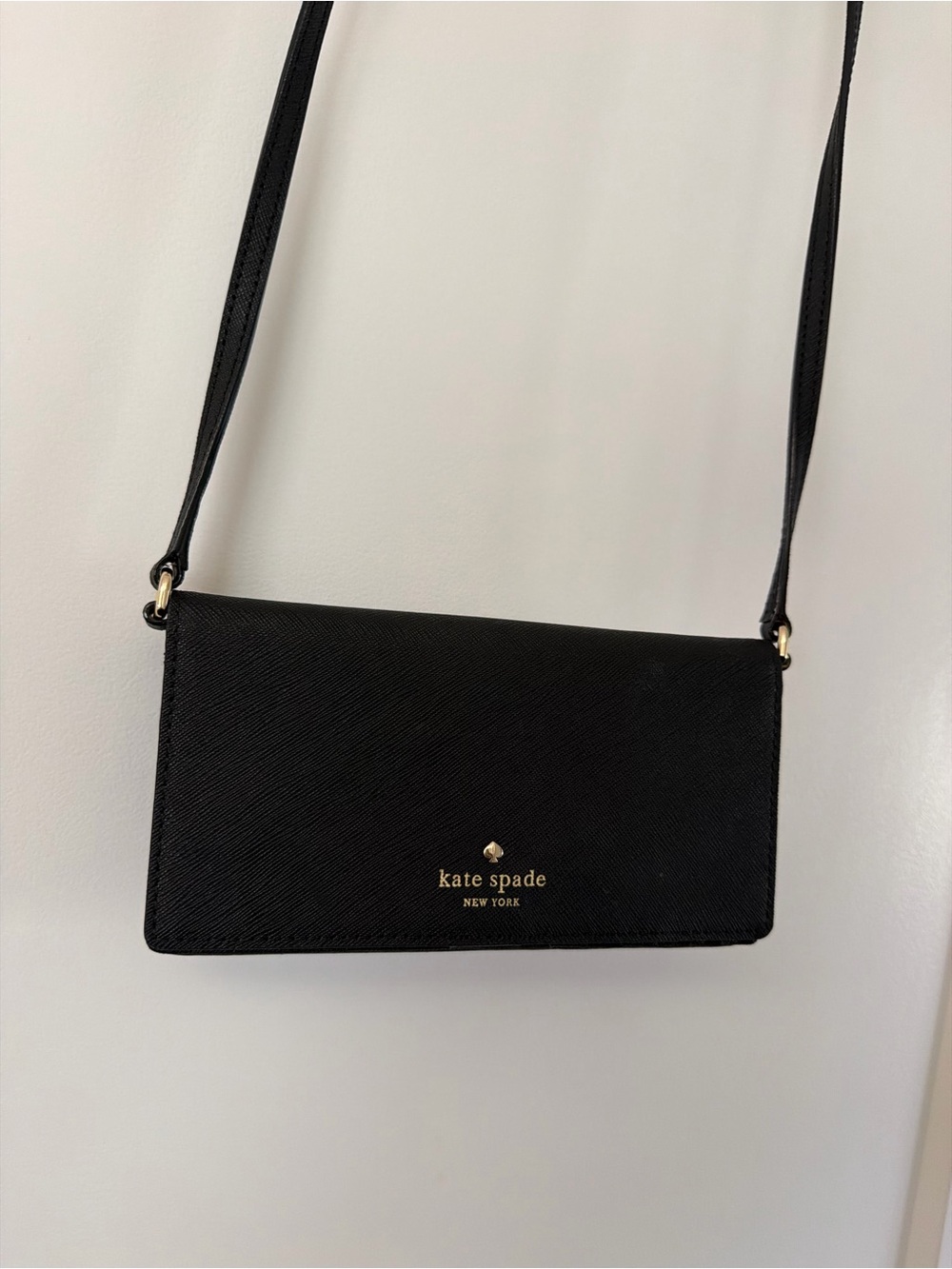 kate spade Black Leather Crossbody Wallet with Gold Logo